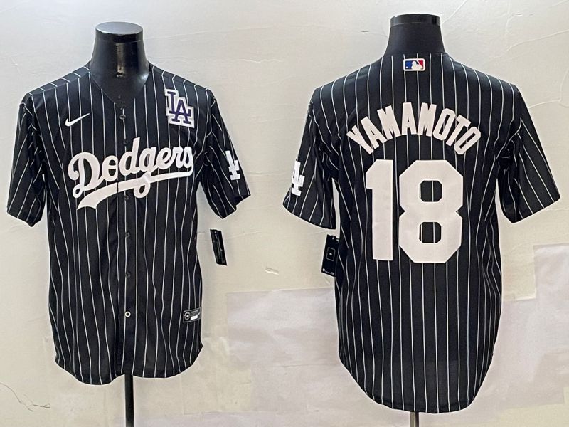 Men Los Angeles Dodgers #18 Yamamoto Black Stripe Jointly Name 2025 Nike MLB Jersey style 6->los angeles dodgers->MLB Jersey